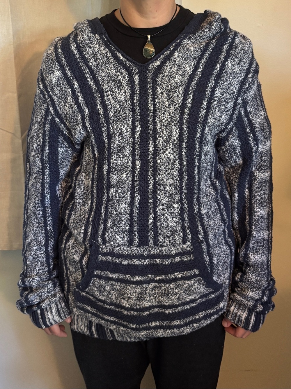Lucky Brand Navy and White Striped Hooded Sweater